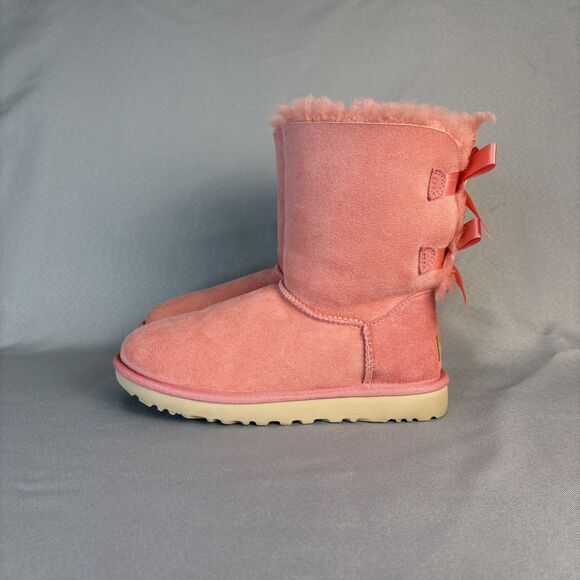 Womens UGG Boots Bailey Bow Pink LNT Sz 6 Suede Wool Coquette Festival Sold Out! - Picture 5 of 14